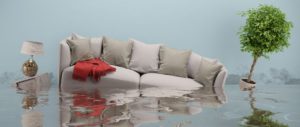 water damage after flooding in house with furniture floating